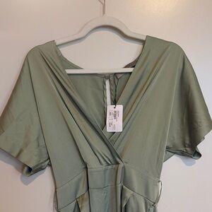 D. Exterior Satin Sage Green Jumpsuit